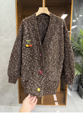 厂里老板推荐！宽松加厚花纱绵羊毛针织开衫外套女     R3997~ME