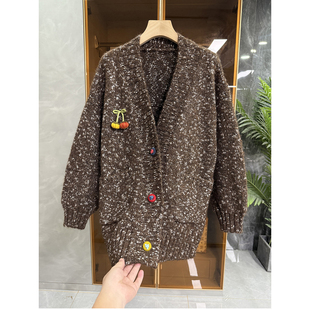 R3997 外套女 宽松加厚花纱绵羊毛针织开衫 厂里老板推荐