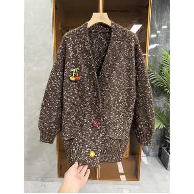 宽松加厚花纱绵羊毛针织开衫外套