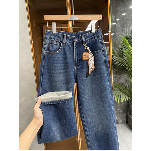 N货！通勤磨毛牛仔直筒裤