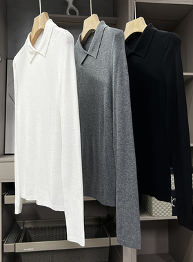 一万个推荐！秋冬叠穿圣品！羊绒真丝翻领针织打底衫女 623634~ZY