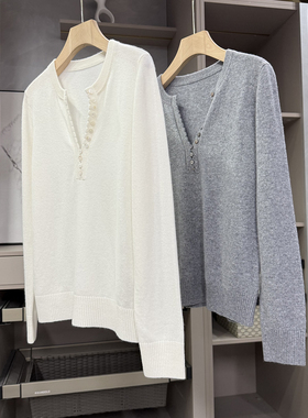 尖货！穿上像被云朵裹住！羊绒V领长袖针织衫上衣女   H66066~ZY