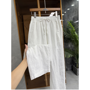 6160SK 清仓不予退换 女 亚麻松紧腰休闲直筒裤 并存