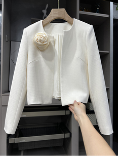 外M单！美哭了！P簰三醋酸立体玫瑰圆领短外套女  C2602~ZY