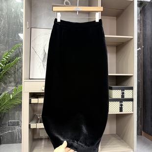 26990 真丝丝绒高腰包臀后开叉半身裙女 yuan厂单 怒推