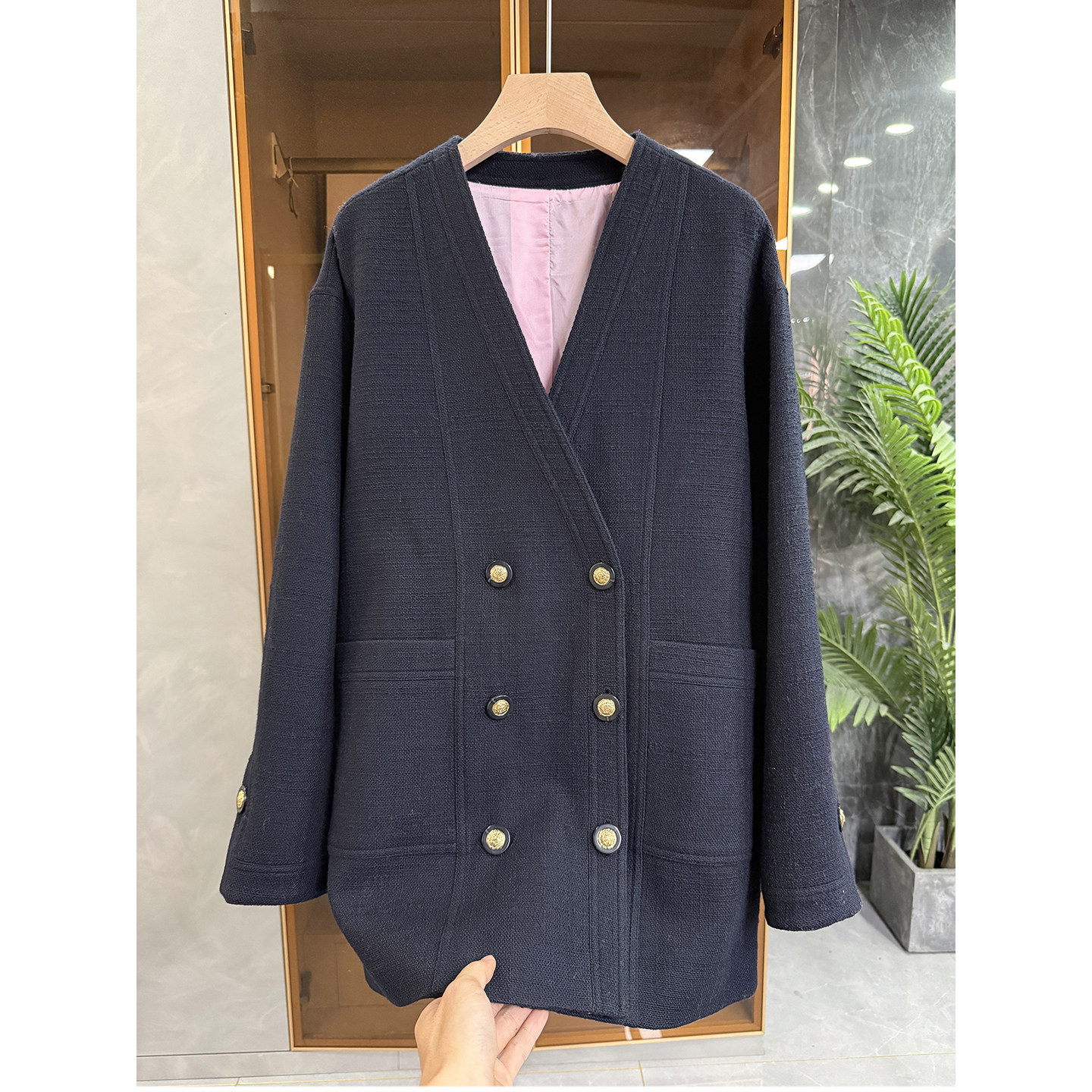 Y单！宽松羊毛双排扣V领西装外套