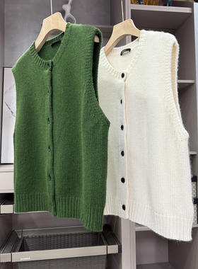 穿出复古氛围大片感！羊绒羊毛圆领针织开衫马甲女      Y8147~ZY