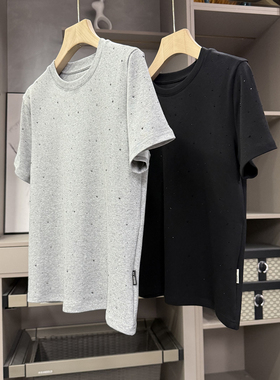 好穿不费力的时髦精感！细闪烫钻圆领短袖棉T恤女   M02523~ZY