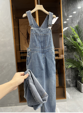 品质货！好穿气质不得了！波浪花纹牛仔背带裤女    2218809~JS