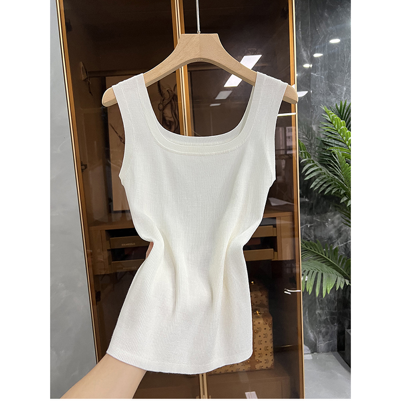 穿上它，夏日风情万种！醋酸羊毛工字领针织背心上衣女 S85299~JS