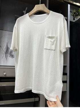 清仓不予退换#4体感！真丝羊毛镂空口袋针织衫短袖上衣女Z23323