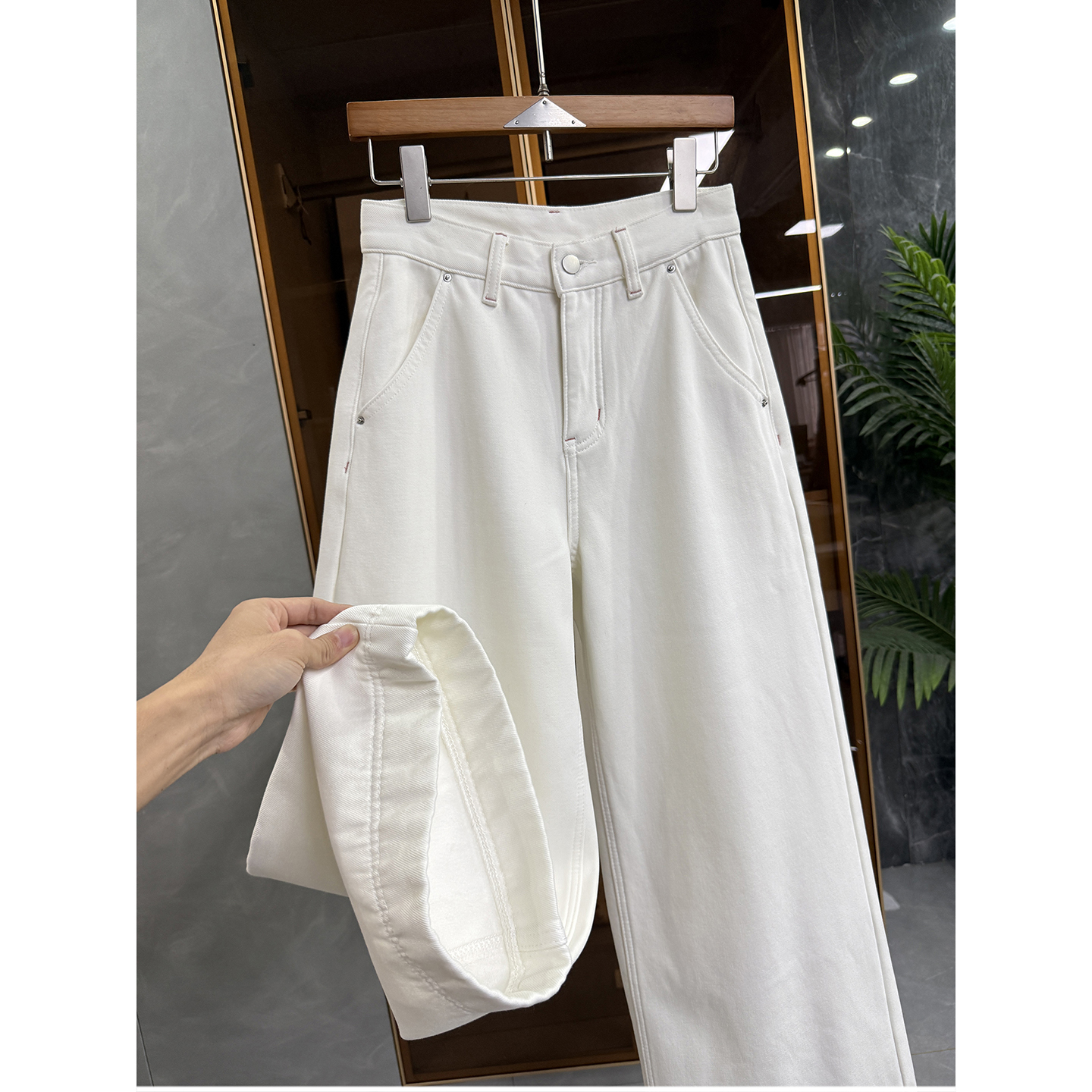 大N货！加绒中高腰牛仔阔腿裤