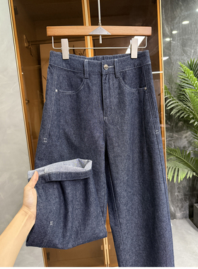 版型太jue了！谁穿谁夸！中高腰亚麻棉牛仔镰刀裤女  M338090~JS