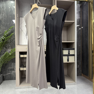 清仓不予退换！bao表！V领飞飞袖压褶开衩棉T恤连衣裙M02176~ZY