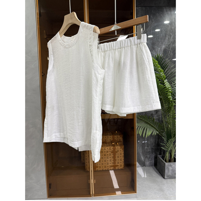 提花天丝无袖背心上衣+短裤套装