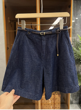 清仓不退#4！细腰大长腿！高腰亚麻牛仔裤A型短裤女    57669