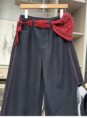 清仓不予退换！S风！屁帘中高腰磨毛牛仔阔腿裤女NZ25952~ZY