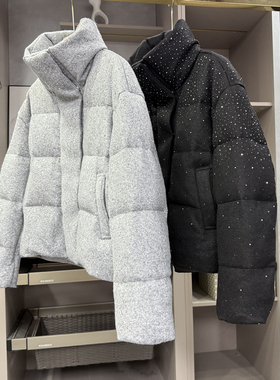 渠道尖货！宽松烫钻羊毛立领鹅绒羽绒服短外套女    AE012347~ZY