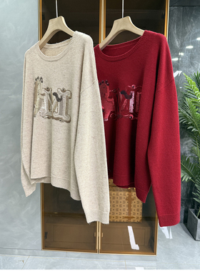 重磅推荐！大厂外M单！宽松羊绒亮片圆领针织毛衣女  D8362~ME