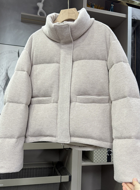 莼尾柜款jin口料！宽松羊毛针织鹅绒羽绒服立领短外套女734765~ZY