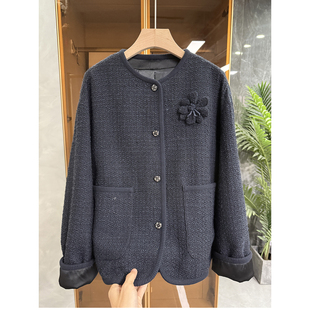 737700 宽松粗花呢绵羊毛圆领外套女 G上5K 莼尾法柜