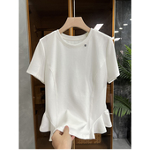 T恤荷叶边短上衣女M02071 清仓不予退换 天丝圆领短袖