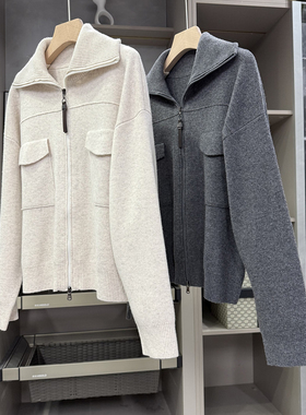 炸裂推荐！代厂P牌料！羊绒翻领针织开衫拉链外套女    S85712~ZY