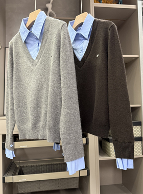 设计师款！10穿9美！假两件羊毛翻领针织毛衣女    252259~ZY