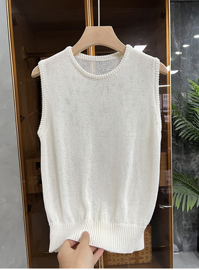 衣橱刚需！通勤百搭！含真丝圆领针织背心上衣女    51545~JS