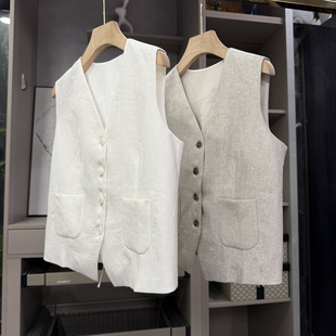马甲女 大N货 简约不失高ji感 银丝亚麻V领西装 KC2233