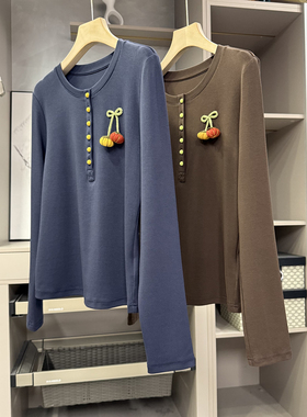 清仓不予退换！神器！正肩亨利领长袖棉T恤打底衫女86937~ZY