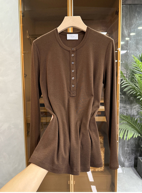 chao爱穿！舒适显瘦！羊毛莱赛尔亨利领长袖T恤女    DDA701~JS