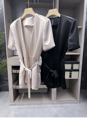 清仓不予退换#4！自带高及感！醋酸垫肩短袖V领西装外套女241121