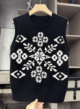 大N货！温暖百搭！羊绒羊毛提花圆领针织背心马甲女  282001~ZY