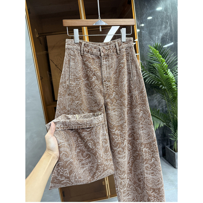 大厂！提花中高腰牛仔镰刀裤