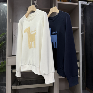 推荐!软乎乎的大N货!宽松刺绣小马圆领卫衣女 11601~ZY