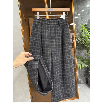 N货！羊毛毛呢格子休闲阔腿中裤