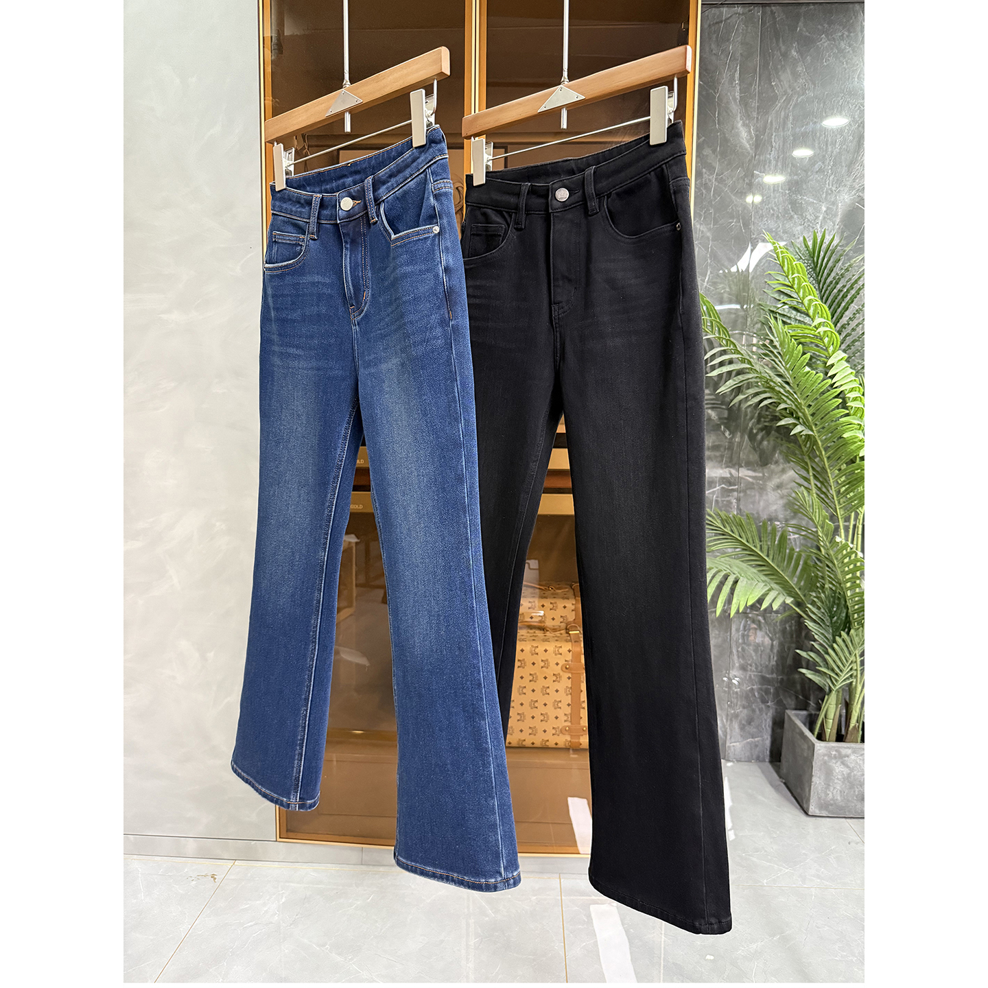 N货!磨毛中高腰牛仔直筒九分裤