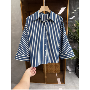 经典 D5895 N货 上衣女 宽松条纹棉衬衫 设计师款