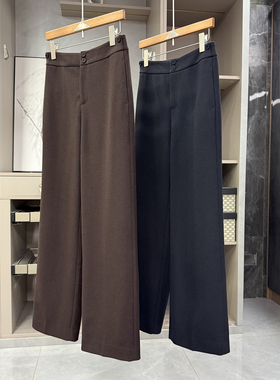 高个子收！yuan单jin口澳洲羊毛毛呢中高腰休闲直筒裤女 11596~ZY