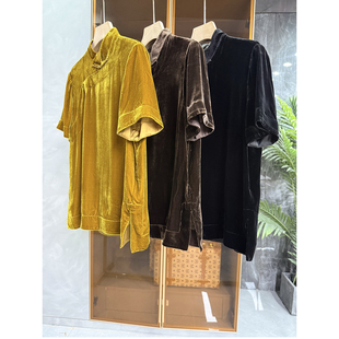 25550 yuan出 上衣女 真丝丝绒立领盘扣短袖 国风新中式