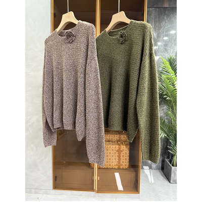 宽松羊绒羊毛花纱圆领针织毛衣