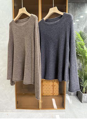 秋冬里的高ji感！宽松羊绒亮片圆领长袖针织毛衣女     D25271~ME