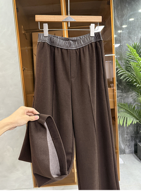 大工厂P牌料！羊毛毛呢松紧腰休闲直筒阔腿裤女   K85740~JS