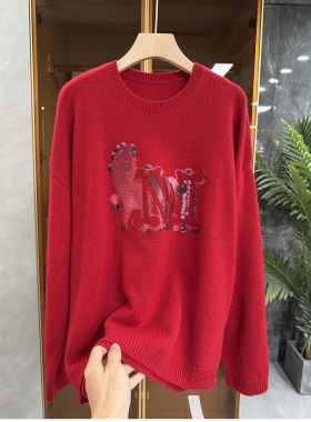 口碑工厂直出！宽松羊绒羊毛亮片圆领针织毛衣女  20251122~JS