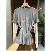 wu敌好穿 拼接长袖 印花小马圆领棉T恤女 推荐 M02487