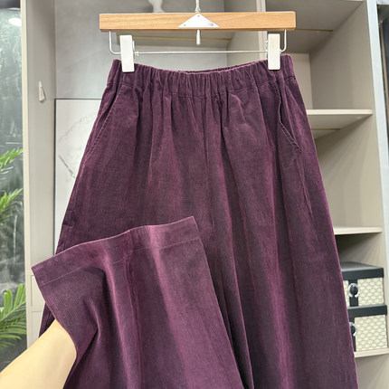 yuan单！宽松匹马棉灯芯绒松紧腰休闲阔腿九分裤女   20250783~ZY