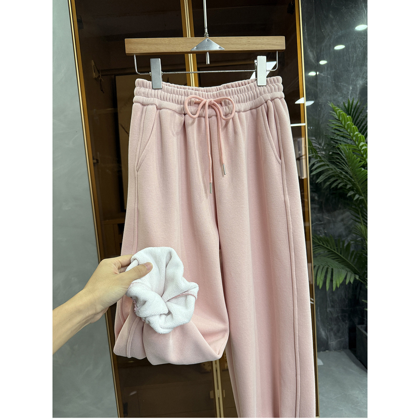 N货！好穿不费力！加绒松紧腰休闲束脚九分卫裤女M025352~JS