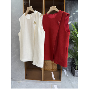 A3048 人字纹羊毛圆领开叉背心马甲女 简约高ji感 尖货