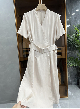 清仓不予退换！M@3颜色和气质！真丝麻V领短袖连衣裙L3853